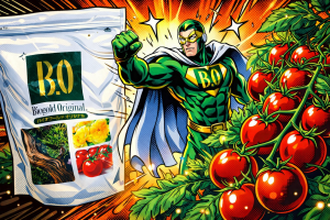 有機肥料バイオゴールドと育ったミニトマト